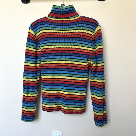 VTG Tommy Hilfiger Rainbow Striped Sweater Women’s Lg Turtleneck Cotton Kidcore - Picture 3 of 6